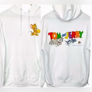 New!!! Tom & Jerry 90’s Nostalgic Graphic White Hoodie Size Small  Unisex